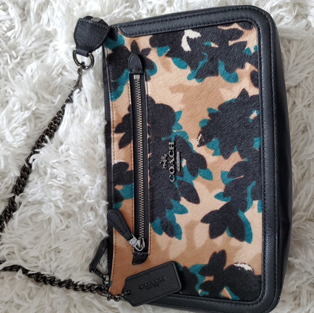 Coach Black Walnut Leaf Print Nolita Handbag Purse Wristlet 58412E $275
